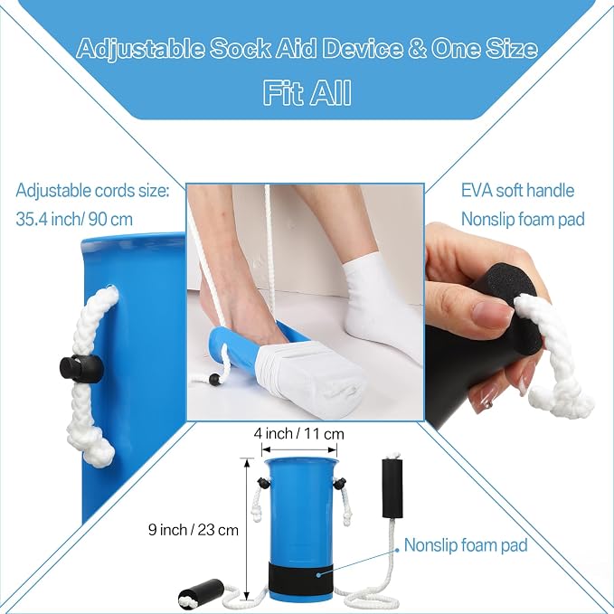Domensi 6 Pcs Total Hip Kit with Leg Lifter Hip Back Knee Replacement Recovery Aid for Seniors Pregnant, 32'' Foldable Grabber Sock Assistant Device No Bending Shoe Horn Dressing Stick Bath Sponge