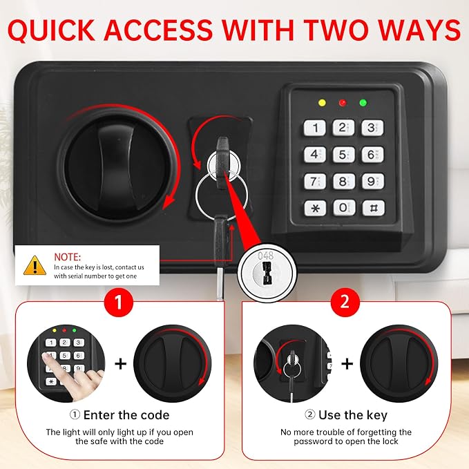 3.4 Cubic Home Safe Fireproof Waterproof, Fire Safe Box for Home with Digital Keypad, Key Lock and Alarm System, Anti-theft Security Safes Water and Fireproof for Document Medicine Money Valuables