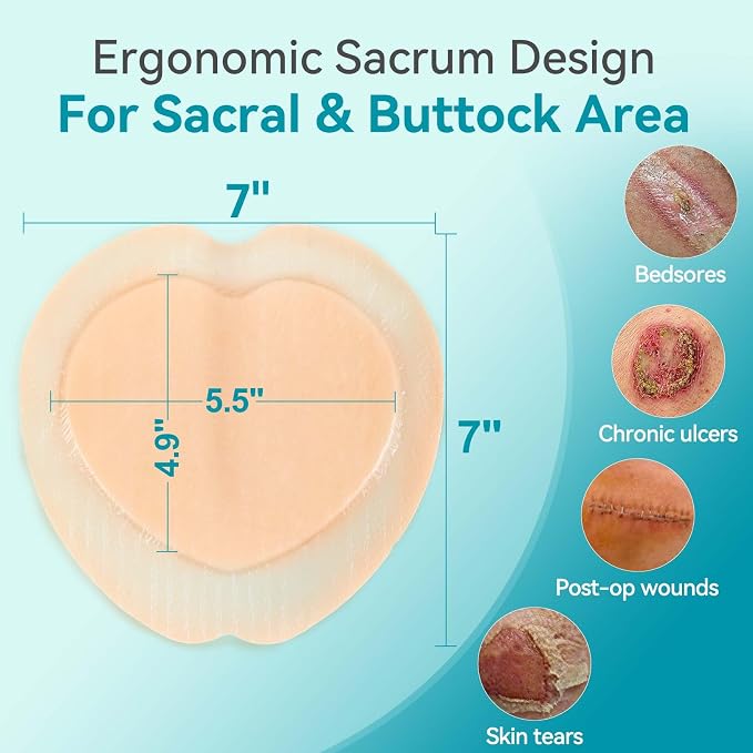 Dimora Wound Dressing Sacrum Foam Bandages Silicone Adhesive Border 7.08"x7.08" Waterproof Sacral Pads Absorbent Breathable Bed Sore Pressure Dressing