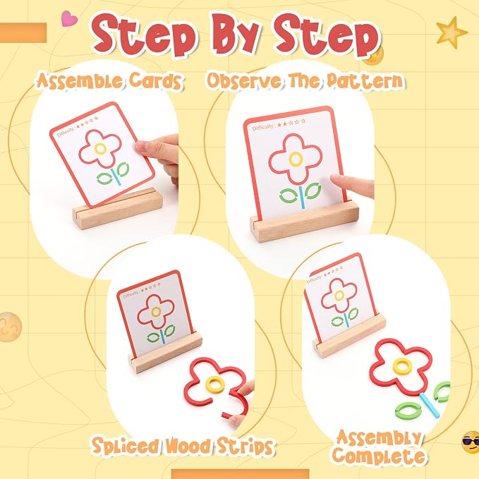 142 Pcs Wooden Pattern Blocks Set for Seniors Dementia for Seniors Memory Matching Games Alzheimers Products Cognitive Toys for Elderly Dementia Patients Older Adults