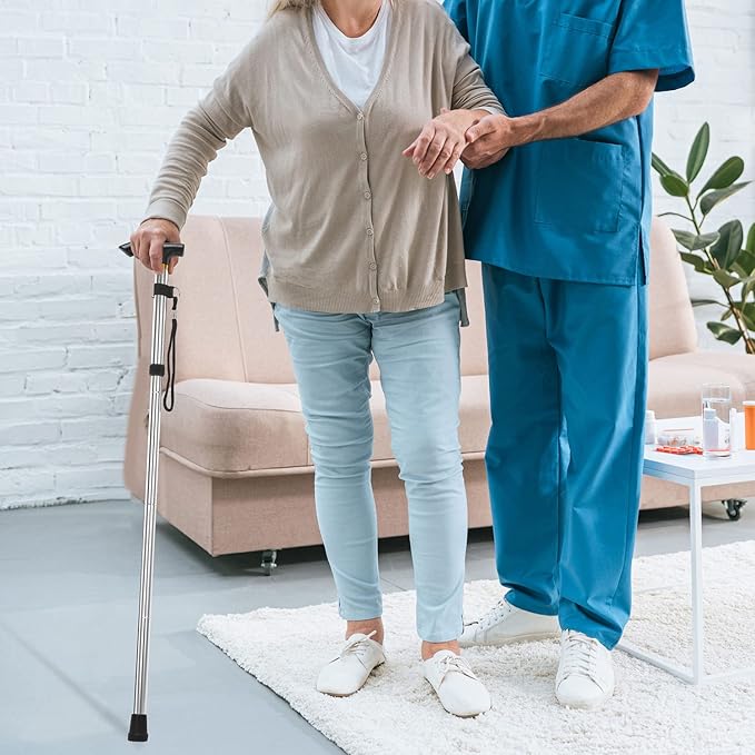 supregear Folding Cane, 5-Level Adjustable Height Walking Stick Lightweight Collapsible Portable Travel Cane with Wrist Strap and T Handle for Elderly Disabled Men Women