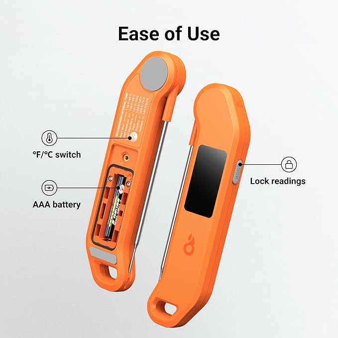 ThermoMaven 1 Sec Professional Digital Meat Thermometer, ±0.5℉ Accuracy | NIST&NSF Certified Food Thermometer, Auto-Rotate Bright LED Screen, Highly Waterproof for Grill BBQ, Orange