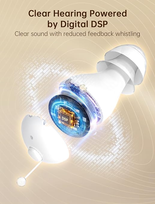 Rechargeable OTC Hearing Aids for Seniors, Digital Hearing Aids with Noise Cancellation & Feedback Suppression, Discreet Mini In-Ear Design with Simple Button Control, Magnetic Charging Case, 100H Use