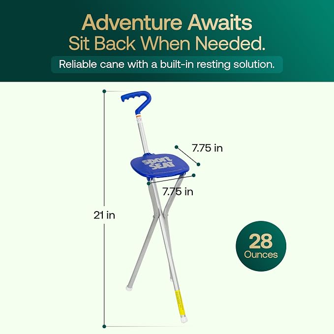 Sport Seat from Alex Orthopedic Walking Cane with Portable Seat for Sitting Anywhere - Ultra Light Support, Sitting and Travel for Seniors and Adults - Made in USA