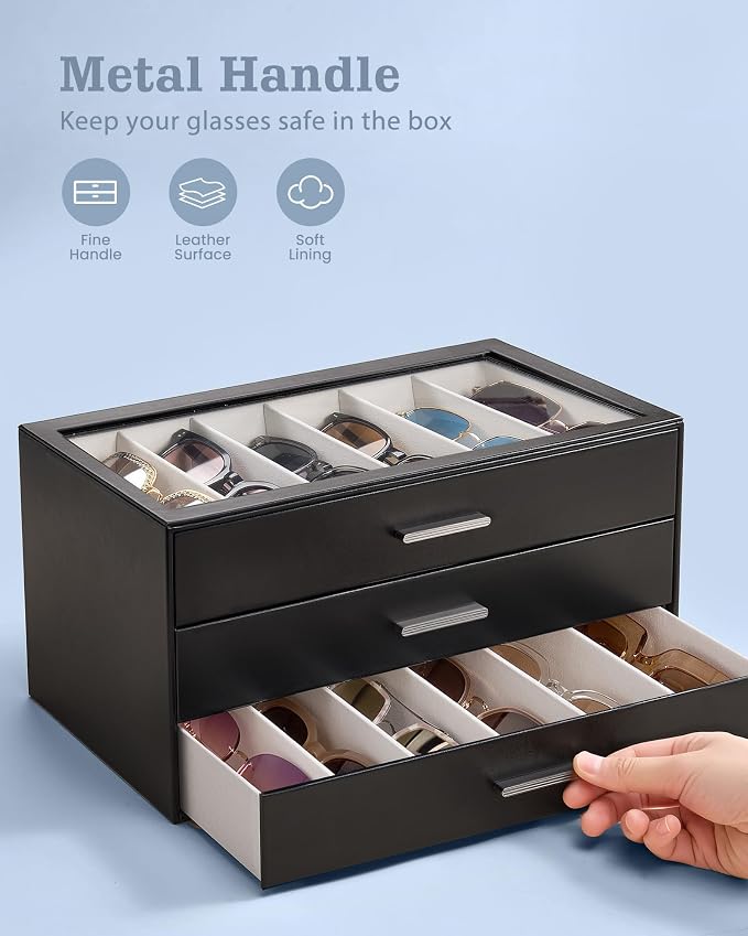 Lolalet Sunglasses Storage Box for Women, Eyewear Eye Glass Organizer with Clear Top Display Holder Case