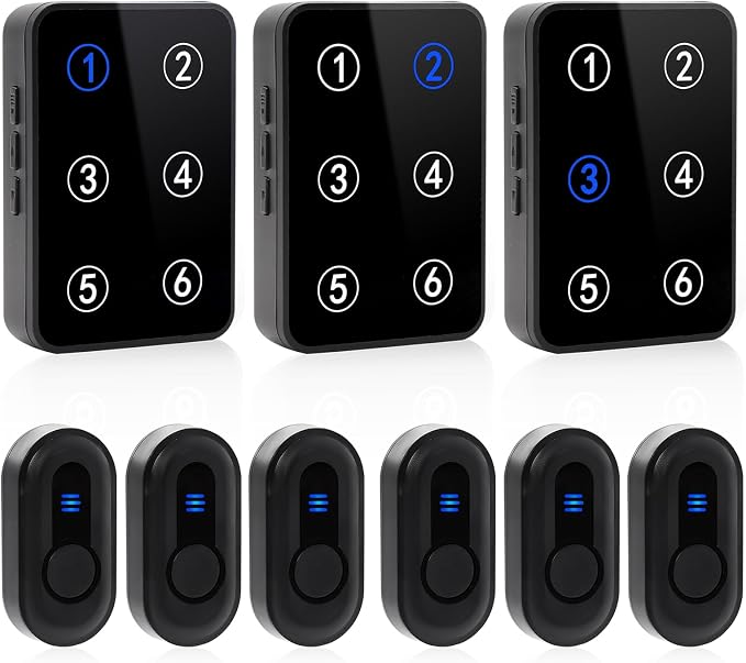 Caregiver Pager Wireless Call Button Emergency Life Alert Systems 500Ft Range with LED Number Display for Elderly/Patient/Disabled at Home/Hospital/Clinic(6 Waterproof Panic Button & 3 Receiver)