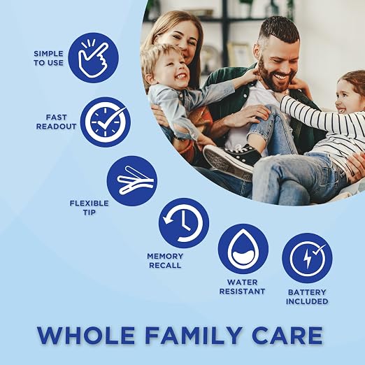 HealthWise 10-Second Flexible Tip Digital Thermometer | Oral, Rectal & Underarm Use, Fever Indicator, Water-Resistant Storage Case & Probe Covers Included