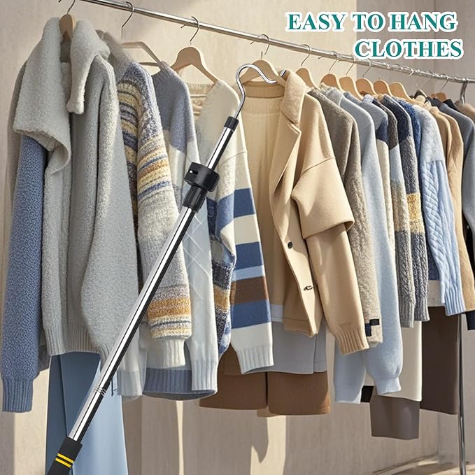 Clothes Hanger Reaching Hook Telescopic Adjustment clothes hook pole Light and can Extend from 37" to 65" with 4.7 "Hook and Sponge Handle.