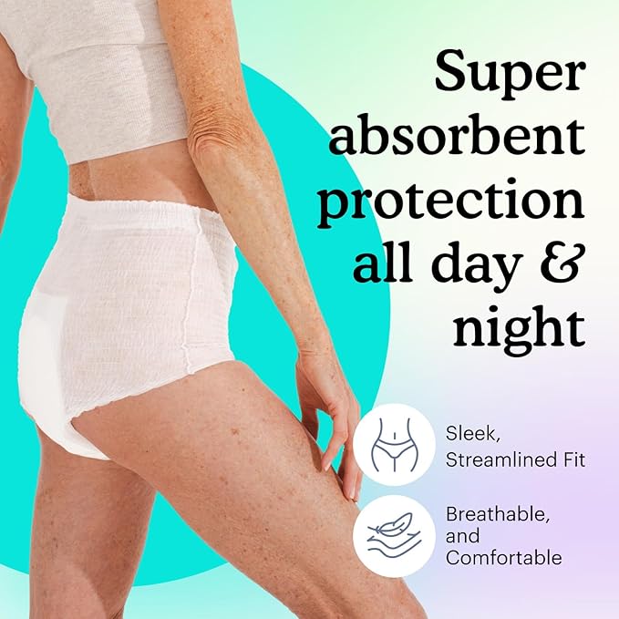 Because Adult Incontinence Underwear for Sensitive Skin - Women - Premium Overnight Disposable Briefs, Anti Odor - White, Large - Absorbs 6 Cups - 14 Count (Pack of 1)