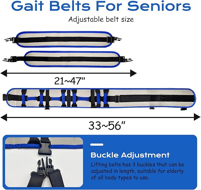 Adjustable Gait Belts for Seniors with Handles, Gate Belts Medical for Elderly, Transfer Belt for Elderly and Disabled, Safety Belt for Elderly Walking, Transfer Sling to Wheelchair (Blue)