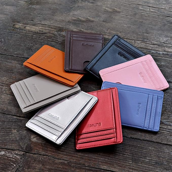 Buffway Slim Minimalist Front Pocket RFID Blocking Leather Wallets for Men and Women - Sand Black