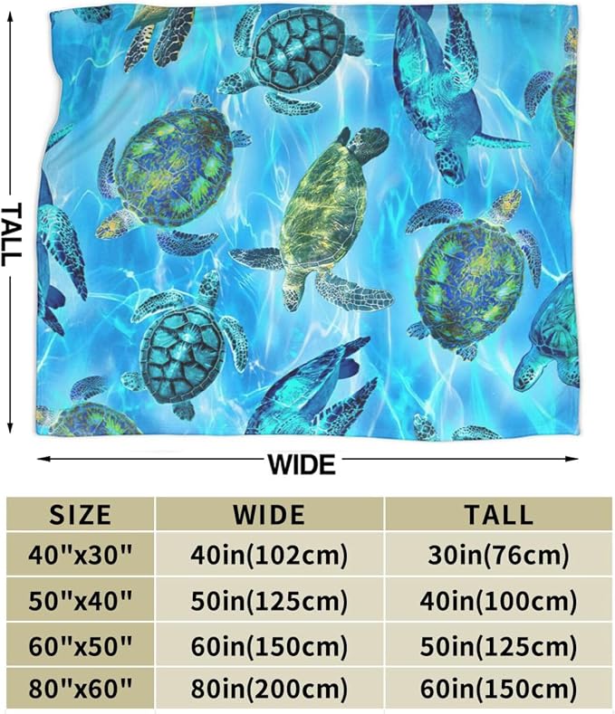 Sea Turtle Flannel Blanket Soft Cozy Nautical Ocean Turtle Fleece Plush Stuff Decor Throw Blanket Warm Sea Turtle Blanket Gifts for Girls Boys Lovers Women Adults Men Kids Bed Travel 60"x80"