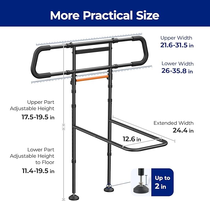 C5 Pro Bed Rails for Elderly Adults Safety - Foldable Bed Assist Rail with Adjustable Height, Bed Cane with Non-Slip Wider Handrail, Motion Sensor Light Fits King Queen Twin Beds