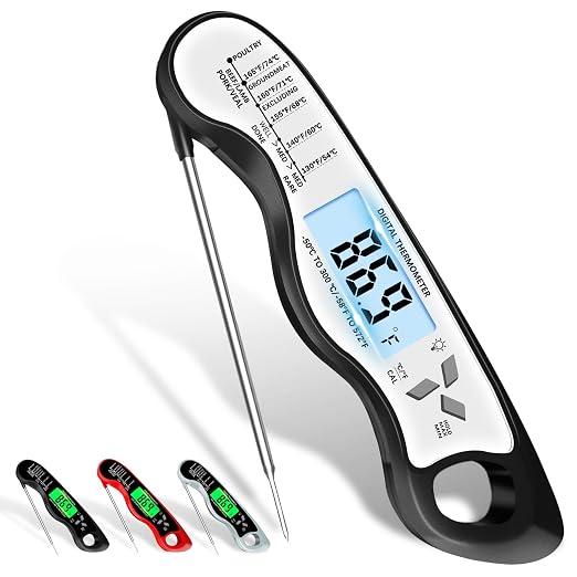 Cooking Thermometer，IP67 Waterproof Meat Thermometer Digital | Backlight，Magnetic attraction，Hold Function，Instant Read，LED screen，for Cooking,Outdoor Grilling