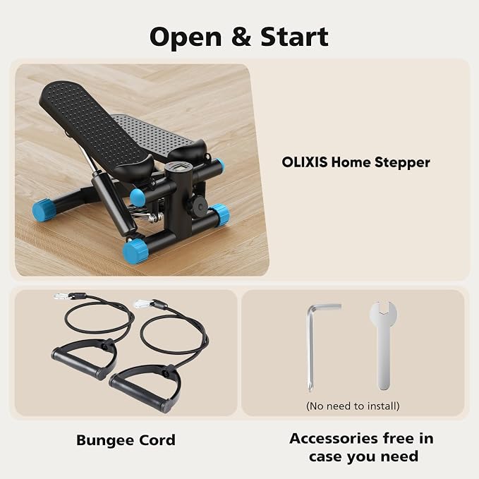 OLIXIS Steppers for Exercise At Home Workout Equipment, Mini Stepper Exercise Machine for Senior Citizens, Twist Stepper with Resistance Bands, Cardio Weight Loss Equipment Home Fitness
