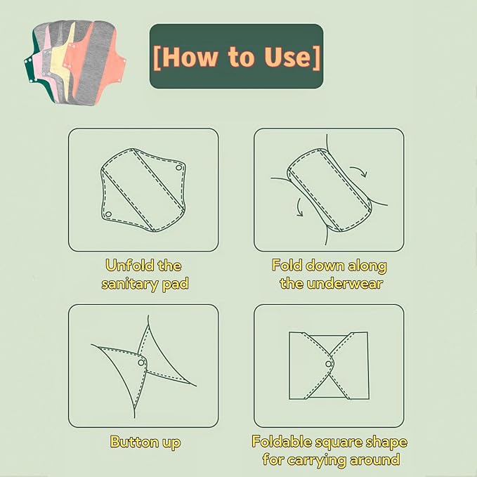Reusable Washable Cloth Menstrual Pads,Heavy Duty Incontinence Pads,6pcs/Set,5pcs+1 Storage Bag,Suitable for Heavy Menstrual Flow,Incontinence