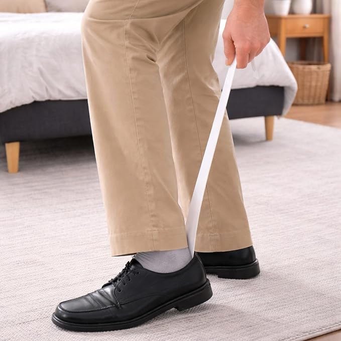 DMI Extra Long Handled Steel No Bend Shoe Horn, 24 Inches, White