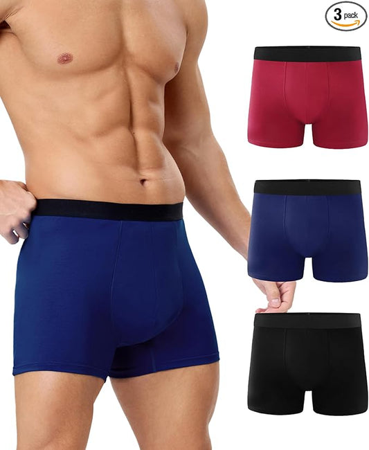 YESWEL Men's Incontinence Underwear, Leak Proof Washable Reusable Cotton Boxer Brief, Heavy Flow Bladder Leak 3 Pack (Multicolor, Large)