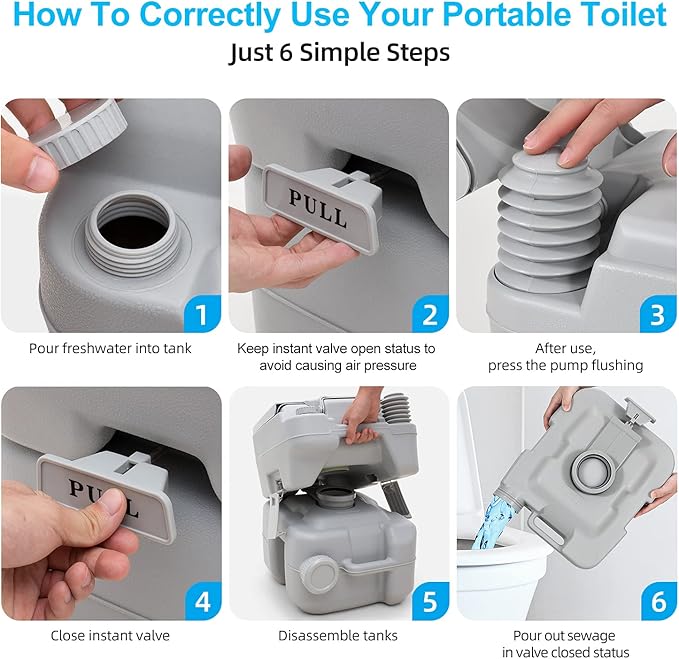 YITAHOME Portable Toilet Travel RV Potty, 5.3 Gallon Detachable Waste Tank for Effortless Cleaning, Press Flush Pump, for Camping, Boating, Hiking, Trips