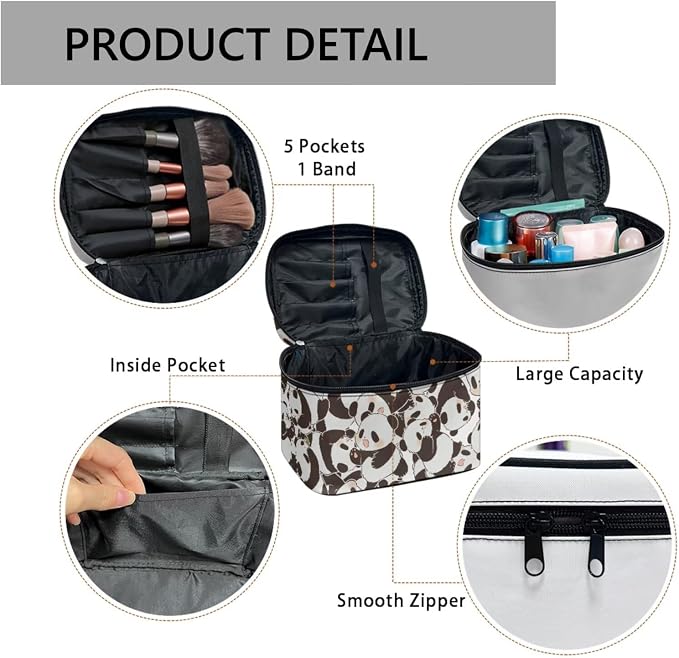 Cartoon Panda Bears Toiletry Bag Women Large Cosmetic Bag, Kawaii Panda Pattern Folding Bathroom Toiletry Cosmetic Organizer for Travel Essentials