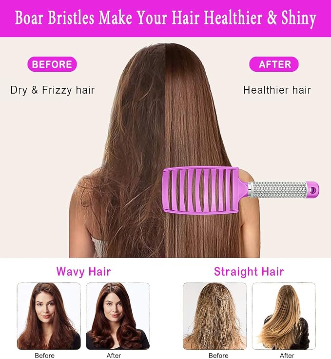 Detangling Brush for Women & Kids, Wet & Dry Hair, All Hair Types | Less pulling & breakage, Boar bristles tame frizz & add shine, Vents for faster blow-drying, Lightweight 4 oz, Non-slip grip