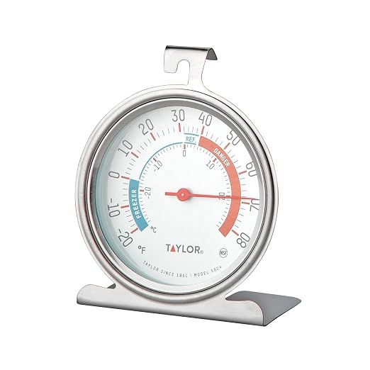 Taylor 5924 Large Dial Kitchen Refrigerator and Freezer Analog Thermometer, 3-Inch Dial, Easy to Read, Silver Finish, Accurate Temperature Monitoring