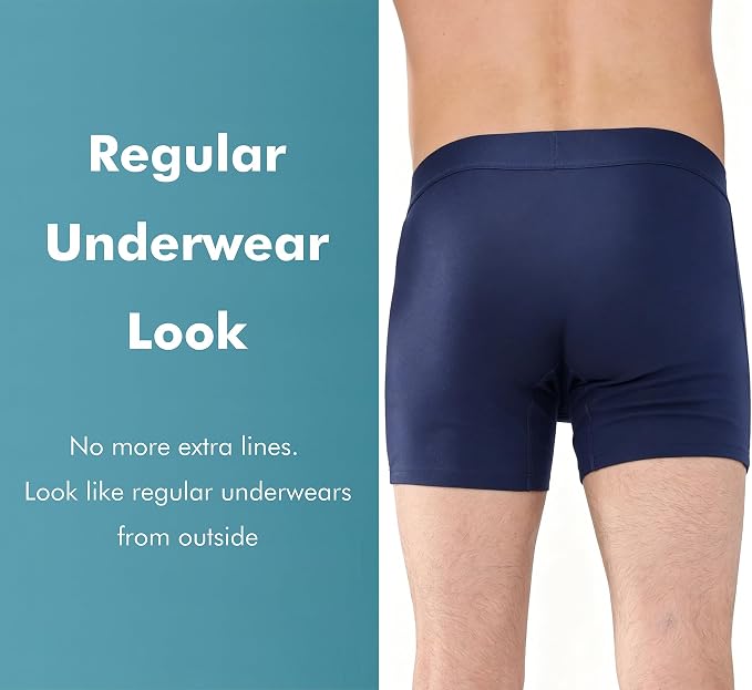 AIRCUTE Washable Absorbency Incontinence Underwear for Men, 6" Inseam Urinary Protective Boxer Briefs for Bladder Leaks 60ML (X-Large, Blue)