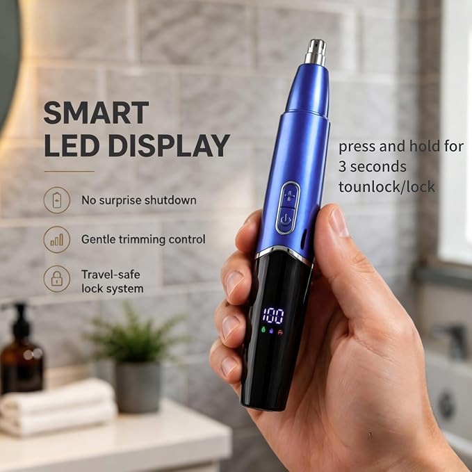 5-in-1 Rechargeable Nose & Ear Hair Trimmer - IPX7 Waterproof Dual Edge Grooming Kit for Men & Women, Perfect for Hair Removal of Nose, Eyebrows, Body, Facial Hair, Sapphire Blue