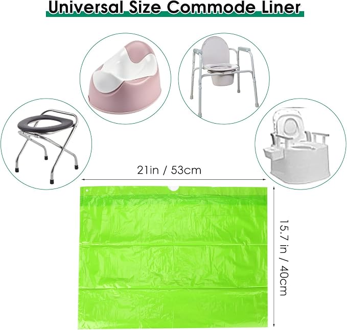 Commode Liners with Absorbent Pad, Universal Fit for Commode/Camping Toilet | 50Bags+50Pads, Leakproof, Drawstring Closure for Easy Disposal, 1000ml Absorbency, Versatile for Seniors Home Care, RV Trip
