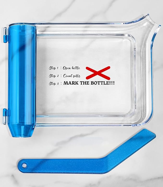 Plifal Pill Counter Tray with Spatula - Pill Counting Tray X Mark Print Pharmacy Counting Tray Medicine Sorting Tray with Funny Reminder Labels, Equipped with L-Shaped Spatula