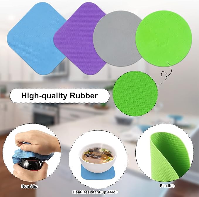 Jar Opener Gripper Pad, 4pcs Rubber Jar Grippers Multi-function Lid Jar Opener for Seniors with Arthritis Weak Hands -Non Slip Kitchen Coasters