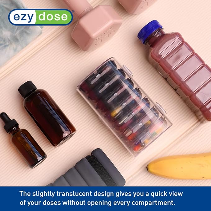 Ezy Dose Weekly (7-Day) AM/PM Pill Organizer, Large Medicine Planner, Pink | Daily Individual Vitamin & Supplement Medication Case, 2x a Day Removable Compartments with Case, Travel-Friendly, BPA-Free
