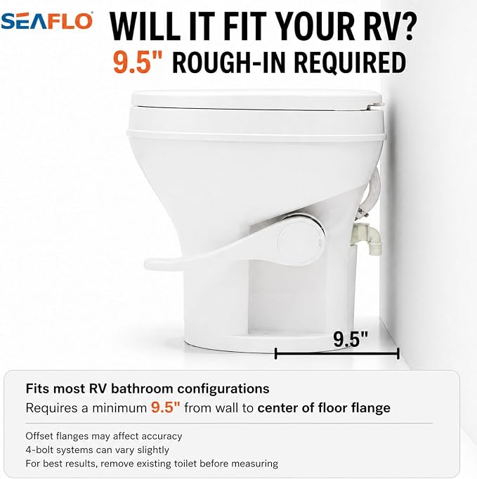 SEAFLO RV Toilet with Sprayer Attachment - White, 18.4” Residential Height, Gravity Flush Foot Pedal Camper Toilet Soft Close Seat Elongated Bowl Motorhome, 4-Year Warranty, SFRTPH-01-02