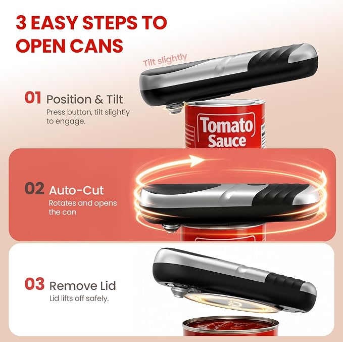 Can Opener Electric One Touch Automatic Electric Can Opener | One touch operation, built-in magnetic lid catcher. Food safe, friendly for arthritis hands, practical home kitchen tool