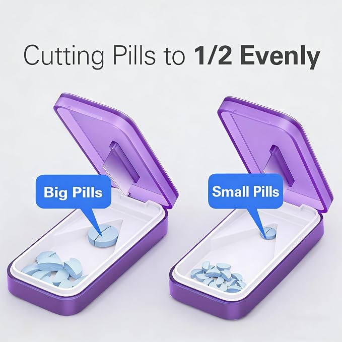 BUG HULL Pill Cutter with Removable Silicone Pad, Slim Pill Splitter, Pill Cutter Splitter for Small and Tiny Pills, Pill Cutters for Small or Large Pills Professional- Purple