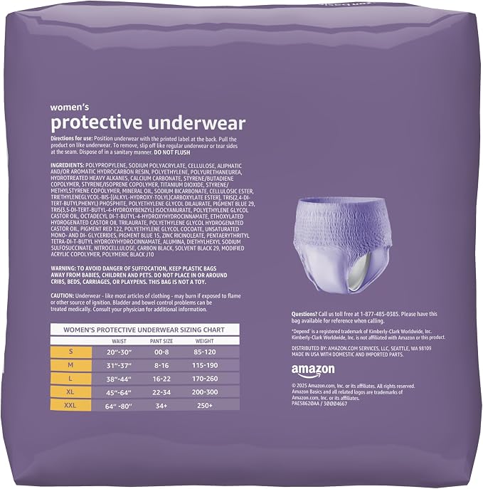 Amazon Basics Postpartum Incontinence Underwear for Women, Maximum Absorbency, Fresh Protection, Bladder Leak Protection, Disposable, XX-Large, Lavender, 14 Count