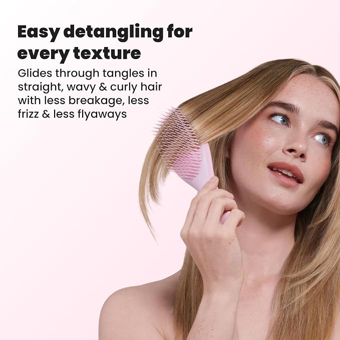 Tangle Teezer Ultimate Detangler Brush, Straight to Wavy, Millennial Pink | Patented two-tier, regular-flex teeth reduce breakage & split ends on wet or dry hair; Shower-friendly hairbrush for all ages