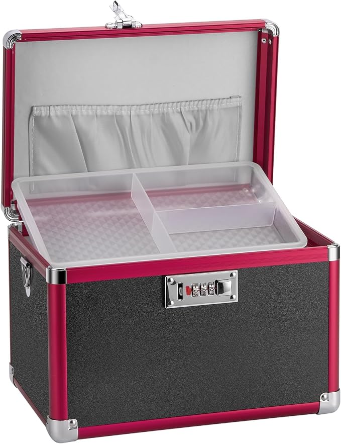 LOCKCURX Medication Lock Box, 15x8.7x9.4 Inch Aluminum Alloy Medication Safe, First Aid Box with Detachable Tray & Travel Pouch, Childproof & Privacy Medicine Box for Home, Travel, Dorm (Black)