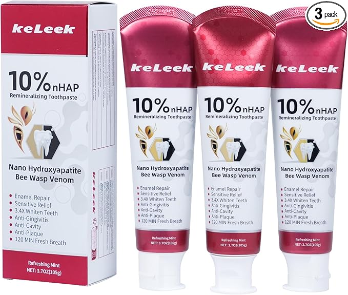 3PCS 10% Nano-Hydroxyapatite Bee Wasp Venom Toothpaste for Remineralizing Enamel & Sensitive Relief,Gingivitis Bleeding Gum Treatment, Fights Plaque,Whitening Teeth - 120MIN Fresh Breath