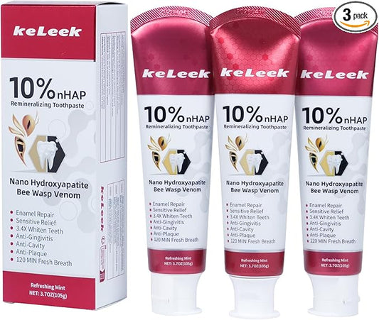 3PCS 10% Nano-Hydroxyapatite Bee Wasp Venom Toothpaste for Remineralizing Enamel & Sensitive Relief,Gingivitis Bleeding Gum Treatment, Fights Plaque,Whitening Teeth - 120MIN Fresh Breath