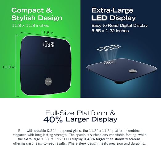 Nautica Smart Scale for Body Weight – BMI, Body Fat, Muscle Mass – 12 Metrics, Bluetooth App, ITO Technology, Hidden LED Display, 440lb Capacity – Body Tracker