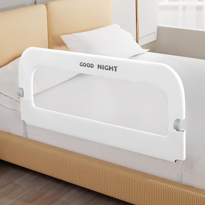 Bed Rail for Toddlers, 47 Inch Toddler Bed Rails, Bed Rail for Baby(White) | Adjustable Heights, Folding up Portable, Safe Metal Frame, For Baby, For Crib, Twin, Bunk, Full Size, Queen & King Bed