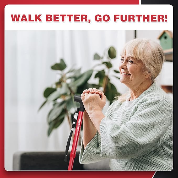 BigAlex Folding Walking Cane with LED Light,Pivoting Quad Base,Adjustable Walking Stick with Carrying Bag for Man/Woman (Alloy Base)