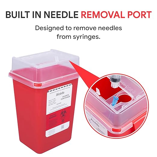 Alcedo Sharps Container for Home Use 1 Quart (1-Pack), Biohazard Needle and Syringe Disposal, Small Portable Container for Travel and Professional Use