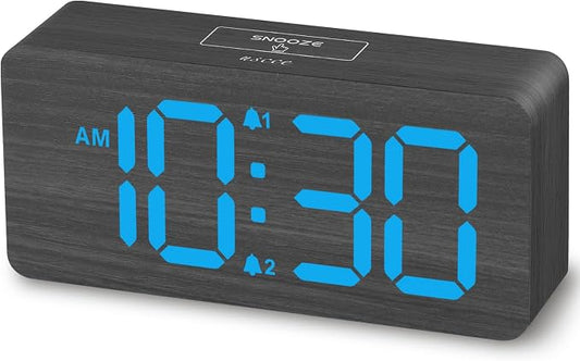 uscce Wooden Digital Alarm Clocks for Bedrooms with 0-100% Dimmable Display | Desk Clock with Large Numbers for Living Room - Loud Dual Alarm for Heavy Sleepers with Volume Control - Wood Decor & Gifts