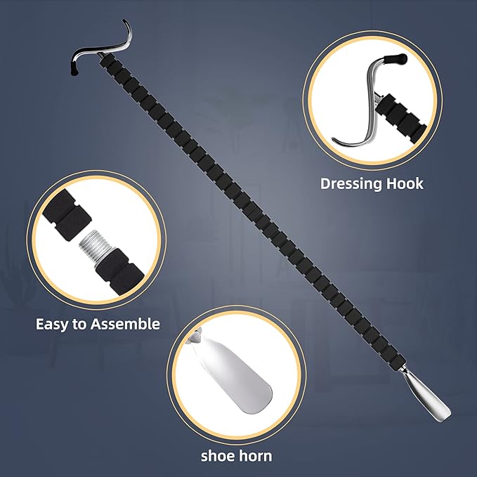 Shoe Horn Long Handle,Dressing Stick,Adjustable Extended Sock Remover Aid Helper for Shoes, Socks, Shirts, Pantsseniors with Travel Bag