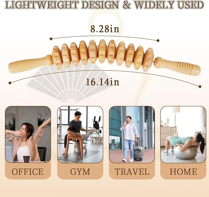 Liitrton Wooden Massage Roller for Legs, Curved Massage Roller Stick | Smooth Body Roller, Wood Therapy Massage Tools for Trigger Points Relief, Sore Muscle Recovery