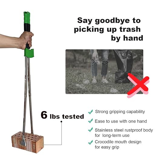 35'' Long Grabber Reacher Tool Heavy Duty, Trash Picker Upper Grabber, Garbage Pick up Sticks, 5.7'' Crocodile Mouth jaw Tested to Grip up to 6 lbs Bricks, Stainless Steel Body, Soft-Grip Handle
