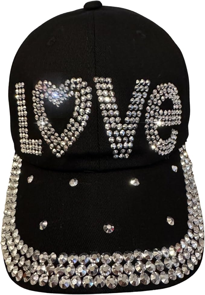 Popfizzy Bedazzled Hat for Women, Rhinestone Denim Hat, Fun Adult Bling Hats, Birthday Gifts for Women, Adjustable, One Size