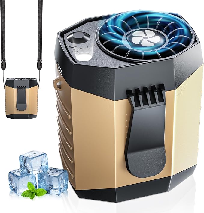 JKBOOM Portable Waist Fan, 9200RPM High Speed Wearable Fan, Mini Rechargeable Personal Fan for Jobsite & Outdoor, 25H Runtime, 25dB Quiet, Belt Fan with LED Flashlight for Men, Khaki